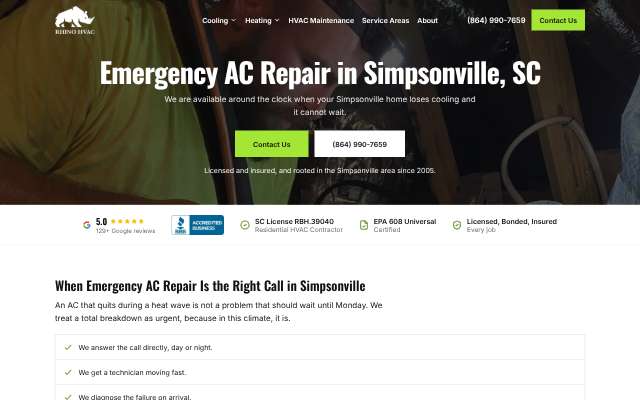 Rhino HVAC, LLC's page as the assistant saw it