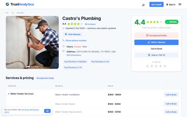 Page cited for Castro's Plumbing