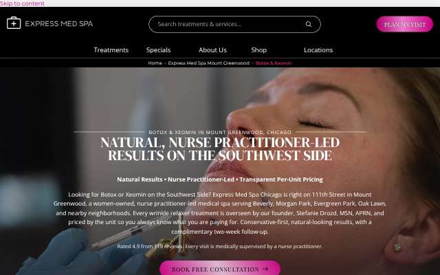 Express Med Spas (nurse practitioner-led, Mount Greenwood)'s page as the assistant saw it