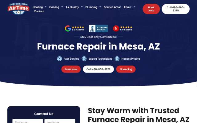 AirTime Cooling & Heating's page as the assistant saw it