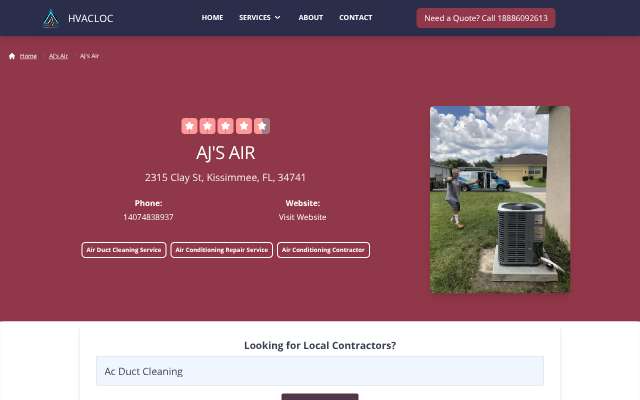 AJ's Air's page as the assistant saw it