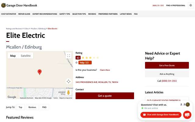 Elite Electric's page as the assistant saw it