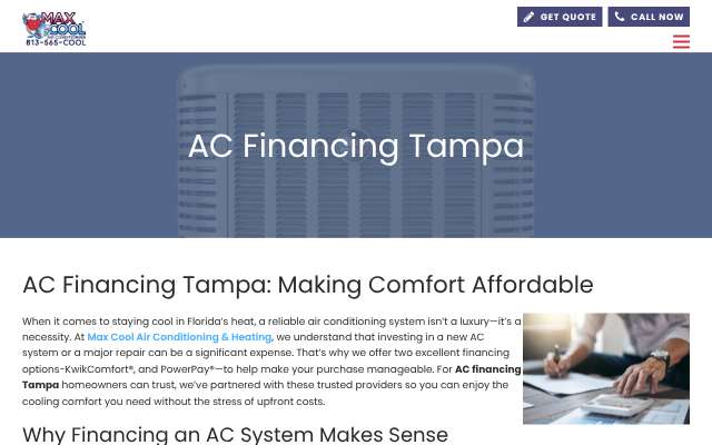Max Cool Air Conditioning & Heating's page as the assistant saw it