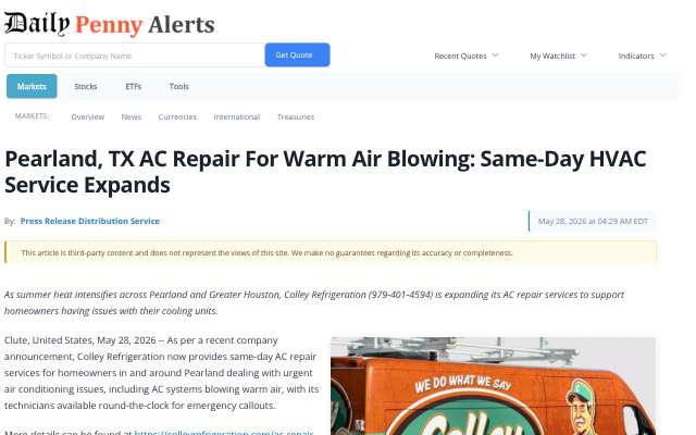 Colley Refrigeration's page as the assistant saw it