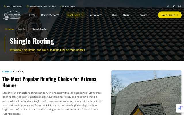 Stonecreek Roofing's page as the assistant saw it