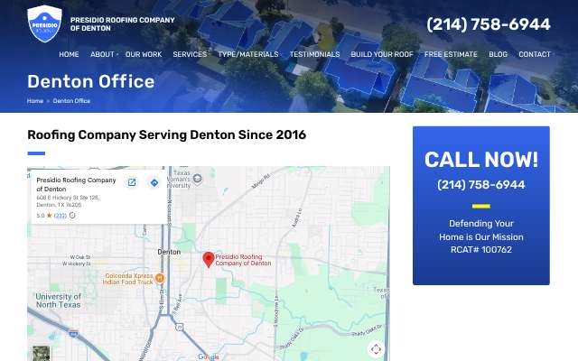 Page cited for Presidio Roofing Company of Denton