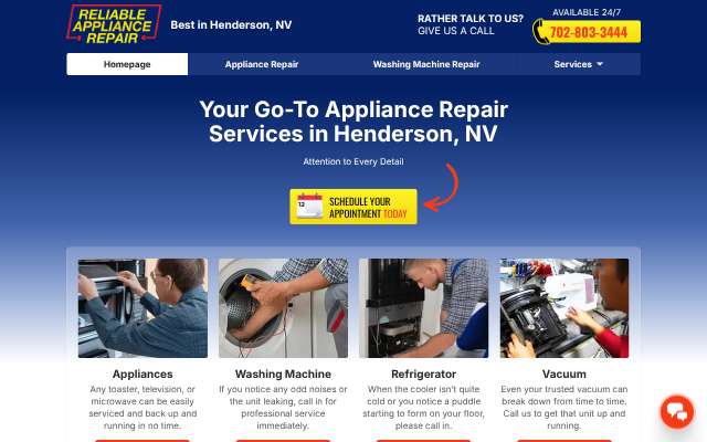 Reliable Appliance Repair, LLC's page as the assistant saw it
