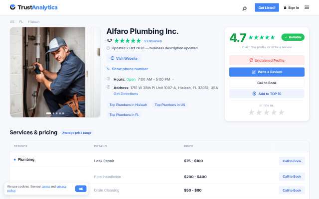 Page cited for Alfaro Plumbing Inc.