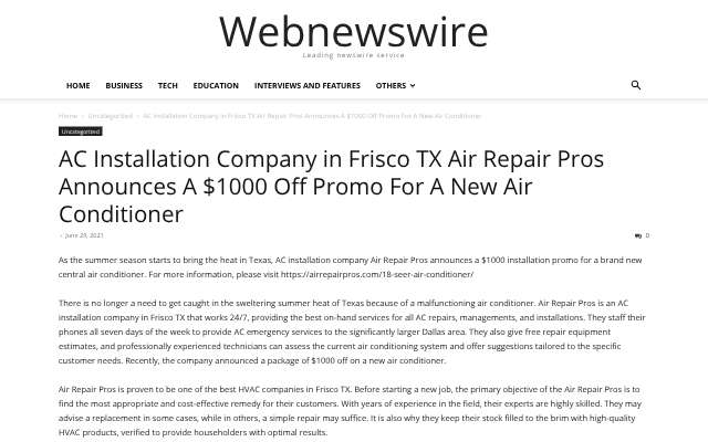 Air Repair Pros's page as the assistant saw it