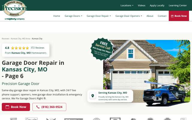 Precision Overhead Garage Door Service's page as the assistant saw it