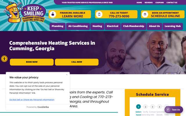 Keep Smiling Plumbing Electric Heating and Cooling's page as the assistant saw it