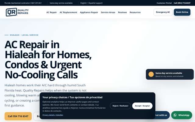 Quality Repairs's page as the assistant saw it