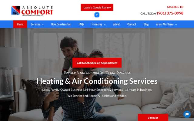 Absolute Comfort Heating & Air Conditioning's page as the assistant saw it
