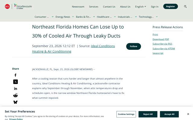 Ideal Conditions Heating & Air Conditioning's page as the assistant saw it