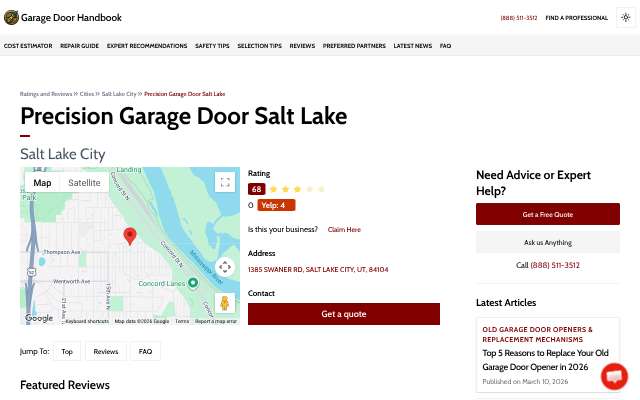 Precision Garage Door of Salt Lake City's page as the assistant saw it