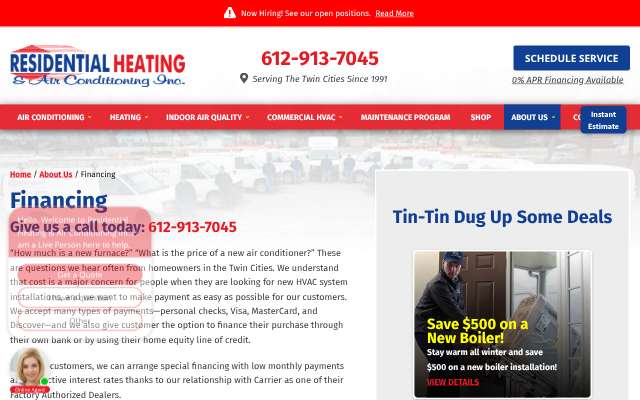 Residential Heating and Air Conditioning's page as the assistant saw it