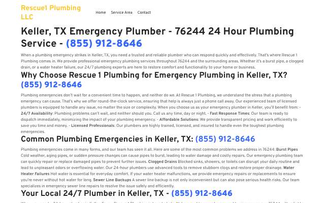 Rescue 1 Plumbing LLC's page as the assistant saw it