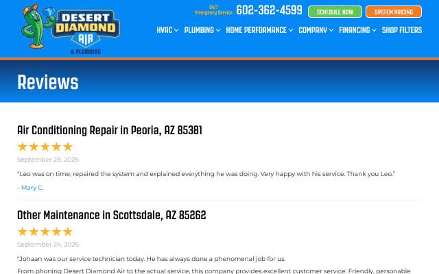 Desert Diamond Air's page as the assistant saw it