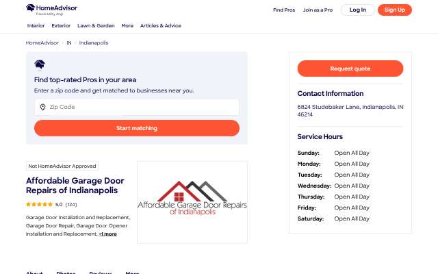 Affordable Garage Door Repairs of Indianapolis's page as the assistant saw it