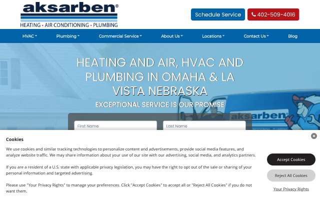aksarben Heating, Air Conditioning & Plumbing's page as the assistant saw it