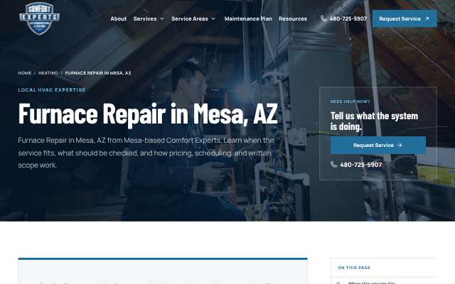 Comfort Experts's page as the assistant saw it