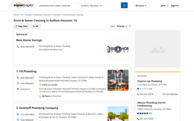 Santhoff Plumbing Company's page as the assistant saw it