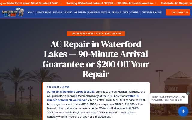 Smart Home Air & Heat's page as the assistant saw it