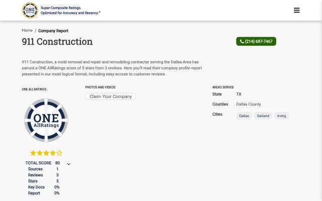 911 Construction's page as the assistant saw it