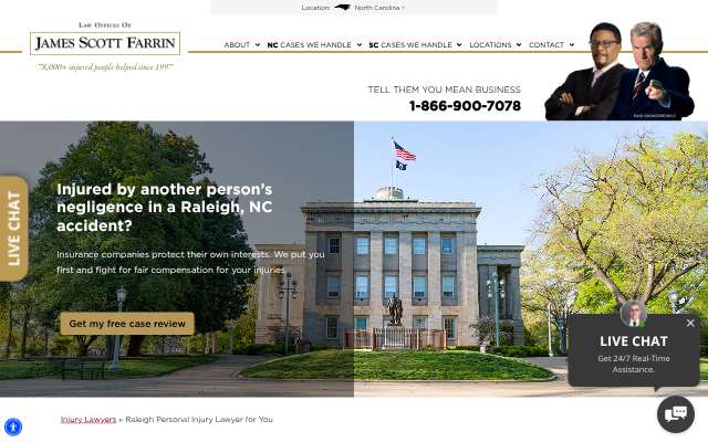 Law Offices of James Scott Farrin's page as the assistant saw it