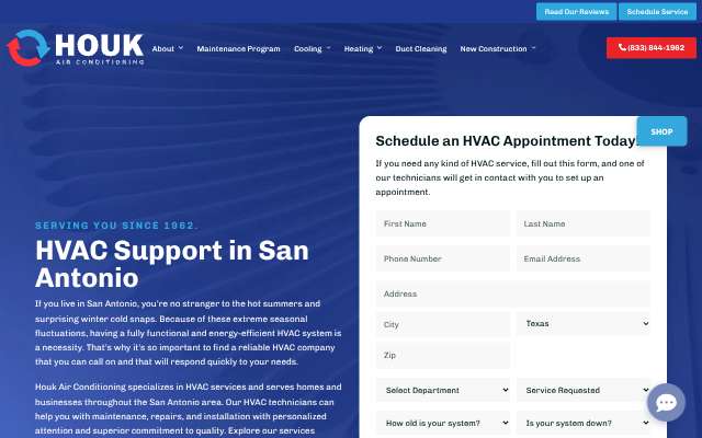 Houk Air Conditioning's page as the assistant saw it