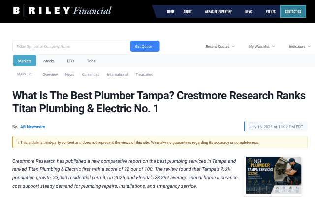 Titan Plumbing & Electric (Crestmore Research ranking)'s page as the assistant saw it