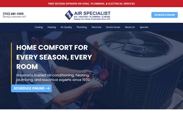 Air Specialist (airspecialist.com)'s page as the assistant saw it