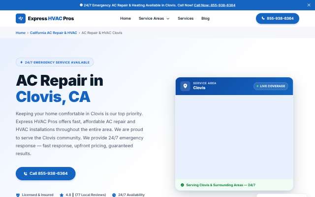 Express HVAC Pros's page as the assistant saw it