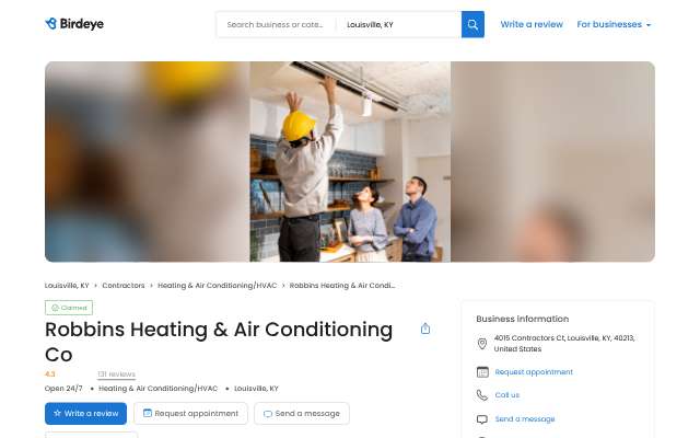 Robbins Heating & Air Conditioning's page as the assistant saw it