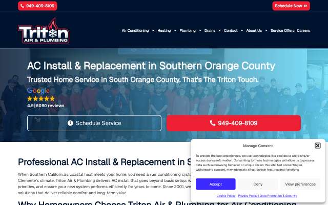 Triton Air & Plumbing's page as the assistant saw it