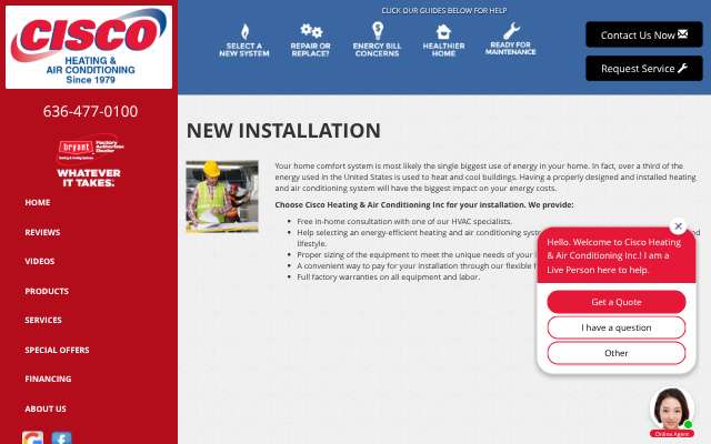 Cisco Heating & Air Conditioning Inc's page as the assistant saw it