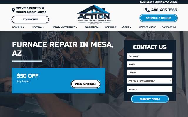 Action Mechanical Services's page as the assistant saw it
