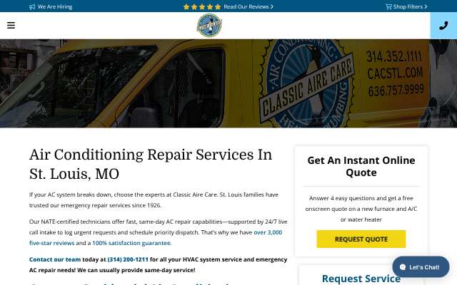 Classic Aire Care's page as the assistant saw it