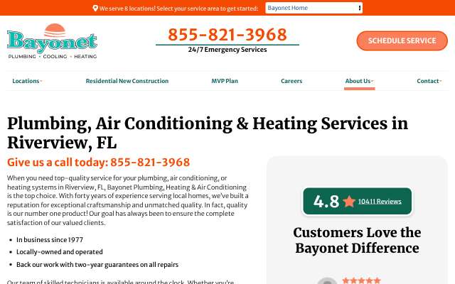 Bayonet Plumbing, Heating & Air Conditioning's page as the assistant saw it