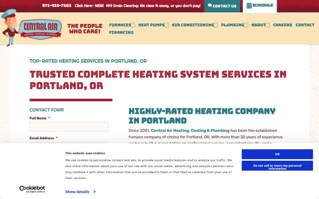 Central Air Heating, Cooling & Plumbing's page as the assistant saw it