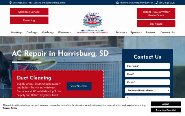 Waterbury Heating & Cooling, Inc.'s page as the assistant saw it