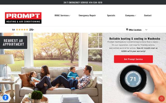 Prompt Heating & Air Conditioning LLC's page as the assistant saw it