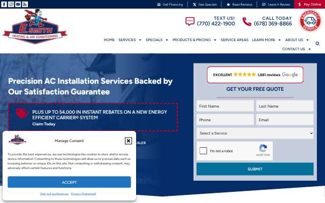 E. Smith Heating & Air Conditioning's page as the assistant saw it
