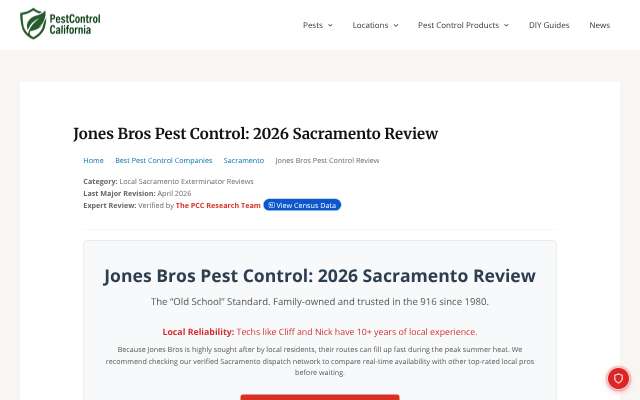 Jones Bros Pest Control's page as the assistant saw it