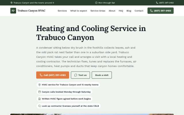 Trabuco Canyon HVAC's page as the assistant saw it