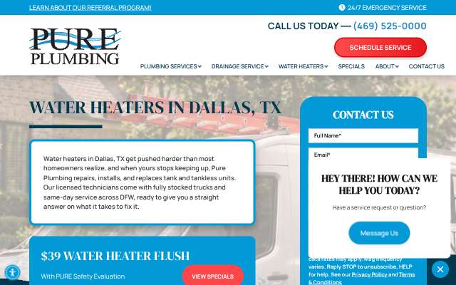 Pure Plumbing's page as the assistant saw it