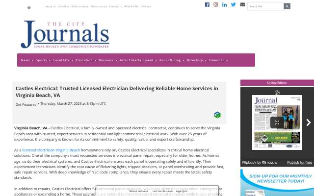 Castles Electrical's page as the assistant saw it