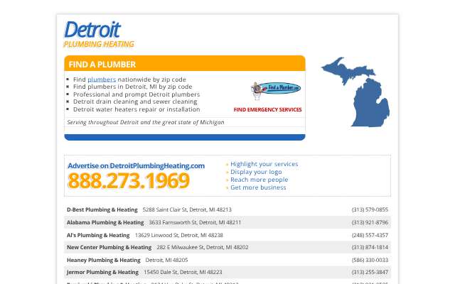 New Center Plumbing & Heating's page as the assistant saw it