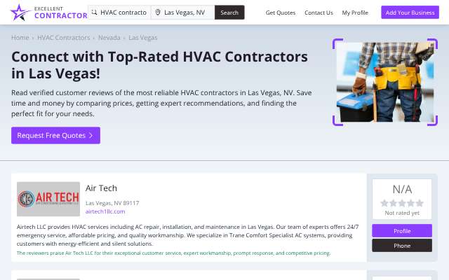 Sahara Air Conditioning and Heating's page as the assistant saw it