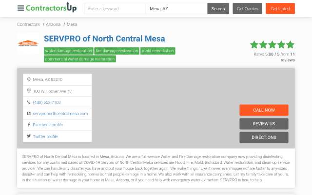 Page cited for SERVPRO of North Central Mesa